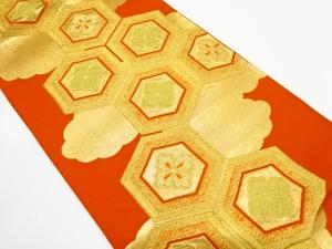 アンティーク　花亀甲に雲模様織り出し袋帯（着用可）